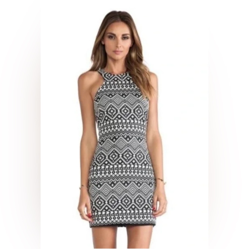 Parker Mariah Black and White Patterned Midi Dress